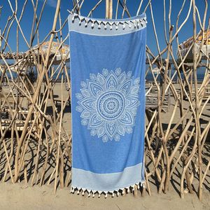 Fashion4wellness Hamamdoek Boho Victoria Blue FOUTA - STRANDLAKEN - SAUNADOEK - 200 X 95 CM KATOEN