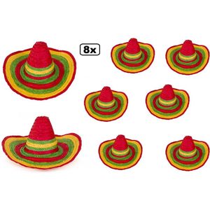 8x Sombrero Fiesta rood/geel/groen - mexico carnaval mexicaan thema party hoed hoofddeksel optocht feest landen
