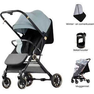 Kaëru® Ultralichte Inklapbare Kinderwagen - Draagvermogen 22 kg - Tweerichtingsontwerp - Lichtgewicht Aluminium Frame - Schokbestendige PU Banden - Verstelbare Duwstanghoogte – Ideaal voor Reizen en Dagelijks Gebruik - Lichtblauw/Zwart