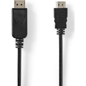 Nedis DisplayPort-Kabel - DisplayPort Male - HDMI Male - 4K@30Hz - Vernikkeld - 2.00 m - Rond - PVC - Zwart - Label