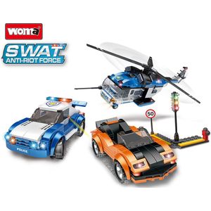 WOMA SWAT Anti-Riot Force - The Escape - Politie Helikopterachtervolging - Bouwpakket - Bouwblokken - Bouwset - 3D puzzel - Mini blokjes - Compatibel met Lego bouwstenen - 535 Stuks
