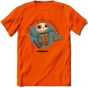 Casual skelet T-Shirt Grappig | Dieren halloween Kleding Kado Heren / Dames | Animal Skateboard Cadeau shirt - Oranje - 3XL