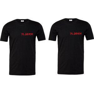 Matching set koppel-till death-voorkant shirts-zwart-rood-korte mouwen-Maat XL