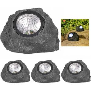 Solar Grondspots-4LED lichtkrale（4stuks)-Warm wit-gesimuleerd gesteente-Geen montage vereistn-Zonne-decoratie Lamp-6-12 uur in de grond verlichting -Tuin Staak Licht-Grondverlichting-Zonne-verlichting Buiten Grond Pad Lichten Zonne