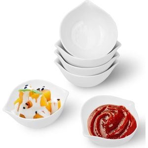 Mini-dessertkommen, porseleinen mini-dipkommen, 155 ml, serveerkommen, set van 6 voor sauzen, BBQ-saus, ijs, desserts, fruit