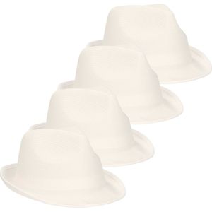 4x stuks trilby feesthoedje wit voor volwassenen - Carnaval party verkleed hoeden