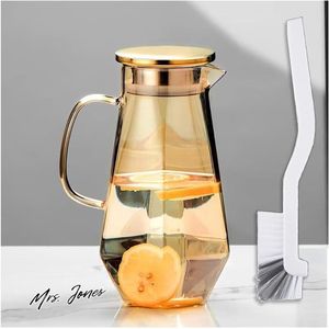 Mrs. Jones Premium Collection Glazen waterkaraf - 17 liter - Met deksel - Uitloop - Handvat - Goud