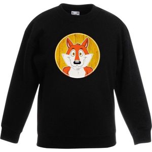 Kinder sweater zwart met vrolijke vos print - vossen trui - kinderkleding / kleding 110/116