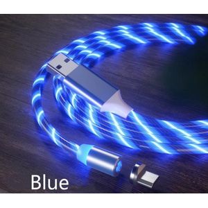 Lichtgevende Magnetische USB oplaadkabel Micro USB - Oplaadkabel lichtgevend - Android oplader - Flowing light USB cable - 1 meter - Blauw