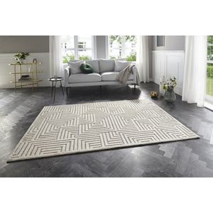 Flycarpets Elle Decoration - Modern Design Vloerkleed - Zacht Laagpolig - 3D Effect -Creme / Grijs - 120x170 cm