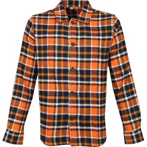 KnowledgeCotton Apparel - Overshirt Ruit Oranje - Heren - Maat XL - Regular-fit