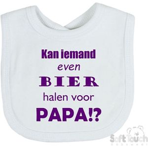 Soft Touch Slabber Slabbetje Slab ""Kan iemand even bier halen voor papa!?"" Unisex Katoen Wit/paars Maat 33x22 Cm