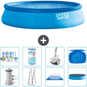 Intex Rond Opblaasbaar Easy Set Zwembad - 457 x 107 cm - Blauw - Inclusief Pomp - Ladder - Grondzeil - Afdekzeil Onderhoudspakket - Filter - Stofzuiger - Voetenbad