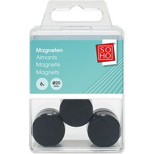 SOHO Sterke Magneten – Magneet Set - Kantoor Accessoires - Koelkast of Whiteboard Magneten – 6 stuks – 20 mm - Zwart