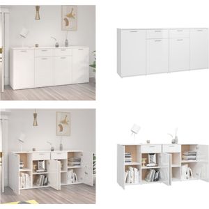 vidaXL Dressoir 160x36x75 cm spaanplaat hoogglans wit - Dressoir - Dressoirs - Zijkast - Zijkasten