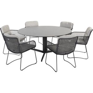 Embrace Aprilla dining tuinset 160 cm rond 7 delig HPL antraciet 4 Seasons Outdoor