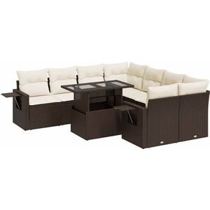 vidaXL Loungeset 9-delig - Bruin - Inclusief kussens
