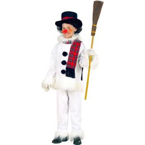 Widmann - Sneeuwman & Sneeuw Kostuum - Grappige Sneeuwman Kind, Flanel & Pluche Kostuum Kind - Wit / Beige - Maat 140 - Kerst - Verkleedkleding