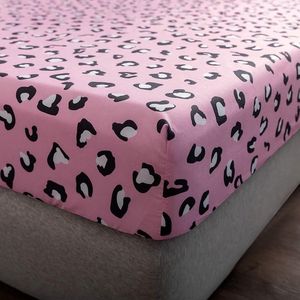 Hoeslaken 140x200 cm kindermatrasbeschermer hoeslaken, roze luipaardpatroon bedlaken microvezel hoeslaken voor boxspringbed, matras tot 30 cm hoogte