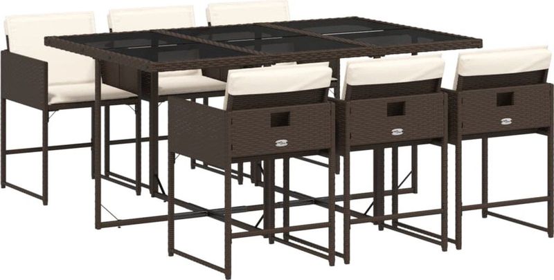 vidaXL - 7-delige - Tuinset - met - kussens - poly - rattan - bruin