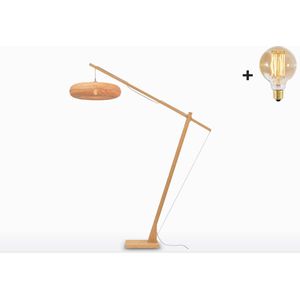 Vloerlamp - PALAWAN - Large Bamboe Voetstuk (h. 220 cm) - Naturel Kap (60x15 cm) - Met LED-lamp