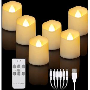 Led kaarsen met bewegende vlam - Oplaadbare led theelichtjes - Timer - Flikkeren - Warmwit - Dimbaar - Elektrische waxinelichtjes - USB-kabel - Decoratie - Kerstmis - Halloween - Party - Familie