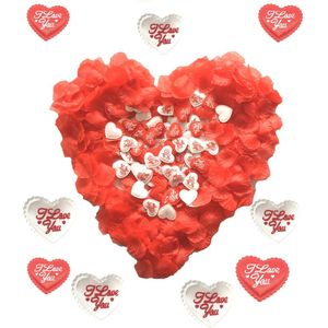 Rozenblaadjes 1000 stuks van stof / 50x rood 50x witte hartjes met ""I LOVE YOU"" / rode rozenblaadjes - hartjes decoratie / Rode strooi rozenblaadjes / huwelijk / verjaardag / verloving versiering / Tafeldecoratie .