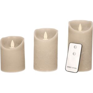 Set van 3 taupe LED stompkaarsen met afstandsbediening - Woondecoratie - LED kaarsen - Elektrische kaarsen