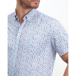 SINGLES DAY! State of Art - Short Sleeve Overhemd Print Lichtblauw - Heren - Maat XL - Regular-fit
