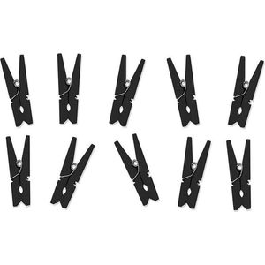 Hobby knijpertjes - 10x stuks - van hout / metaal - zwart - 3,5 cm
