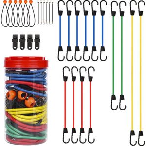 Belle Vous 30-Piece Bungee Cord Assortment with Hooks - 46-190cm/18-75 Inches Heavy-Duty Bungee Straps with Canopy Ball Ties & Tarp Clips - for Camping, Bike Rack, Luggage, Tarp & More