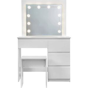 Kaptafel met verlichting spiegelkruk wit