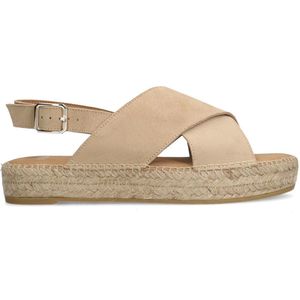 Manfield - Dames - Beige suède sandalen met plateau - Maat 40