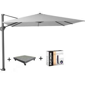 Challenger T1 zweefparasol 300x300 cm lichtgrijs met 90KG voet en hoes