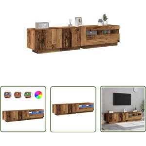 The Living Store Tv-meubel met LED 180x35x40 cm bewerkt hout oud hout - Tv-meubel - Led Verlichting - Houten Tv-kast - Media Kast - Salontafel