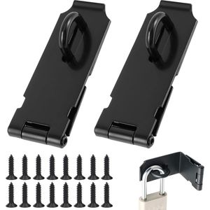 2 Stuks Hangslot Hasp - Roestvrij Staal Deurslot Hasp - Veiligheid Hasp - Deurslot Apparaat - Voor Deur Raam Kast - Zwart