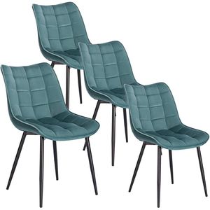 Rootz set van 4 eetkamerstoelen - fluwelen stoelen - turquoise metalen stoelen - duurzaam en ergonomisch - veelzijdig ontwerp - zitmaat 46 x 40,5 cm