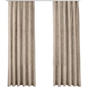 LW Collection Gordijnen beige velvet kant en klaar 140x240cm met haakjes - Kant en klare gordijnen met haken Velours - Gordijnen met haakjes verduisterend