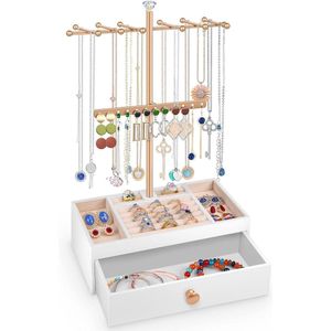 2-in-1 sieradenstandaard met lade - sieradenhouder voor halskettingen, ringen, armbanden, oorbellen en horloges - cadeau voor vrouwen