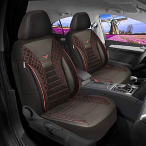 Autostoelhoezen voor VW Golf 8 2019 in pasvorm, set van 2 stuks Bestuurder 1 + 1 passagierszijde PS - serie - PS702 - Zwart/rode naad