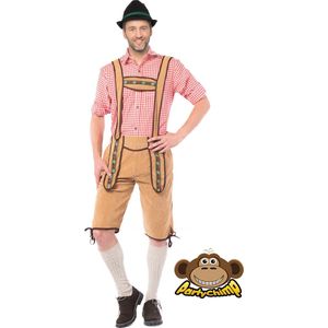 Partychimp Voordelige Lange Lederhose Johann Oktoberfest Heren Lederhosen Man Carnavalskleding Heren - Maat M - Lichtbruin - Polyester