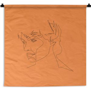 Wandkleed - Wanddoek - Man - Line art - Oranje - 60x60 cm - Wandtapijt