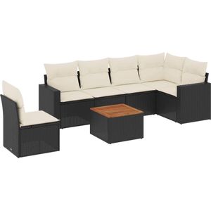 vidaXL - 7-delige - Loungeset - met - kussens - poly - rattan - zwart