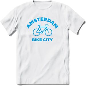 Amsterdam Bike City T-Shirt | Souvenirs Holland Kleding | Dames / Heren / Unisex Koningsdag shirt | Grappig Nederland Fiets Land Cadeau | - Wit - S