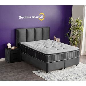 Boxspring bed met opbergruimte - 90x200 cm - Grijs - Opbergbed Nora