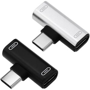 2 Stks Dual Type C Splitter Adapter USB-C Opladen/Bellen/Afstandsbediening/Muziek 2 in 1 Type C Converter - Zwart +.