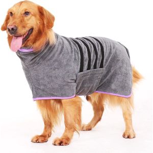 Badjas voor honden, hondenbadjas van microvezel voor middelgrote en grote honden, grijze badhanddoek, hondenhanddoek, sneldrogend, super absorberend, voor huisdieren, honden en katten, L
