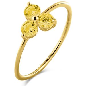 Silventi 9NBSAM-G230081 Gouden Ring met Drie Zirkonia Steentjes - Dames - Bloem - 7,3x7,7mm - Geel - Maat 54 - 14 Karaat - Goud