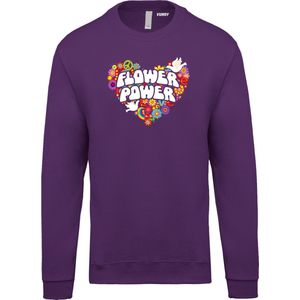 Sweater Flower Power Hart | Toppers in Concert 2022 | Toppers kleding shirt | Happy Together | Hippie Jaren 60 | Paars | maat 4XL