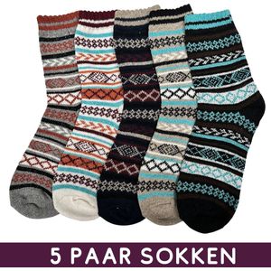 Warme Sokken - Set van 5 paar Winter Sokken met Noorse designs - maat 37-42 - Huissokken Dames/Heren